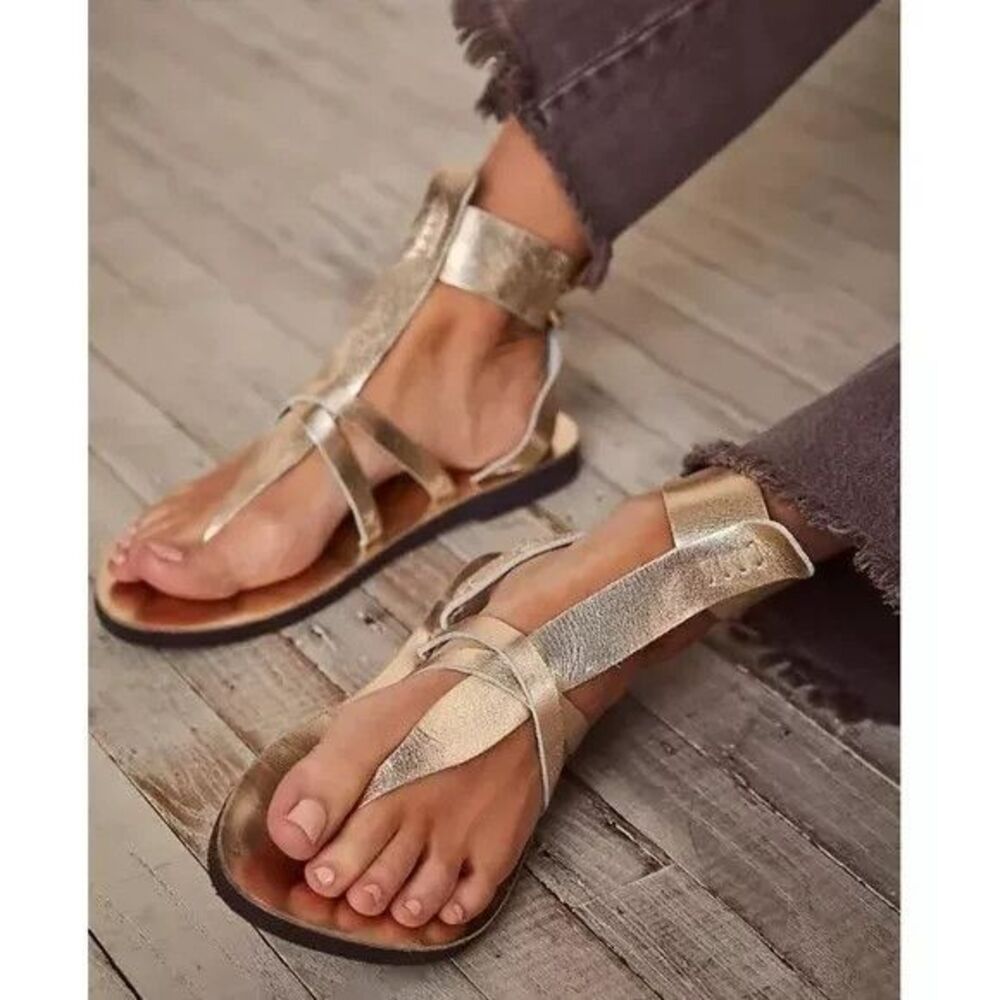 Free People Vacation Day Wrap Sandals Vintage Gold Women's Sz US 8/ EU 38 NIB